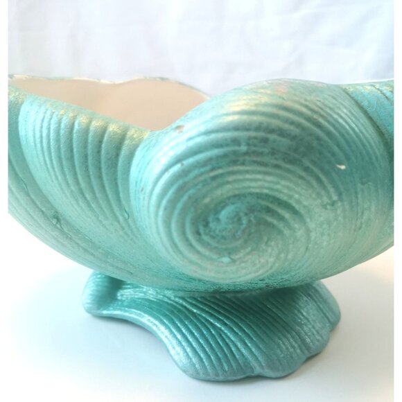 Shawnee Pottery Vase Teal White Hues Mid Century Shell Motif - Picture 9 of 9